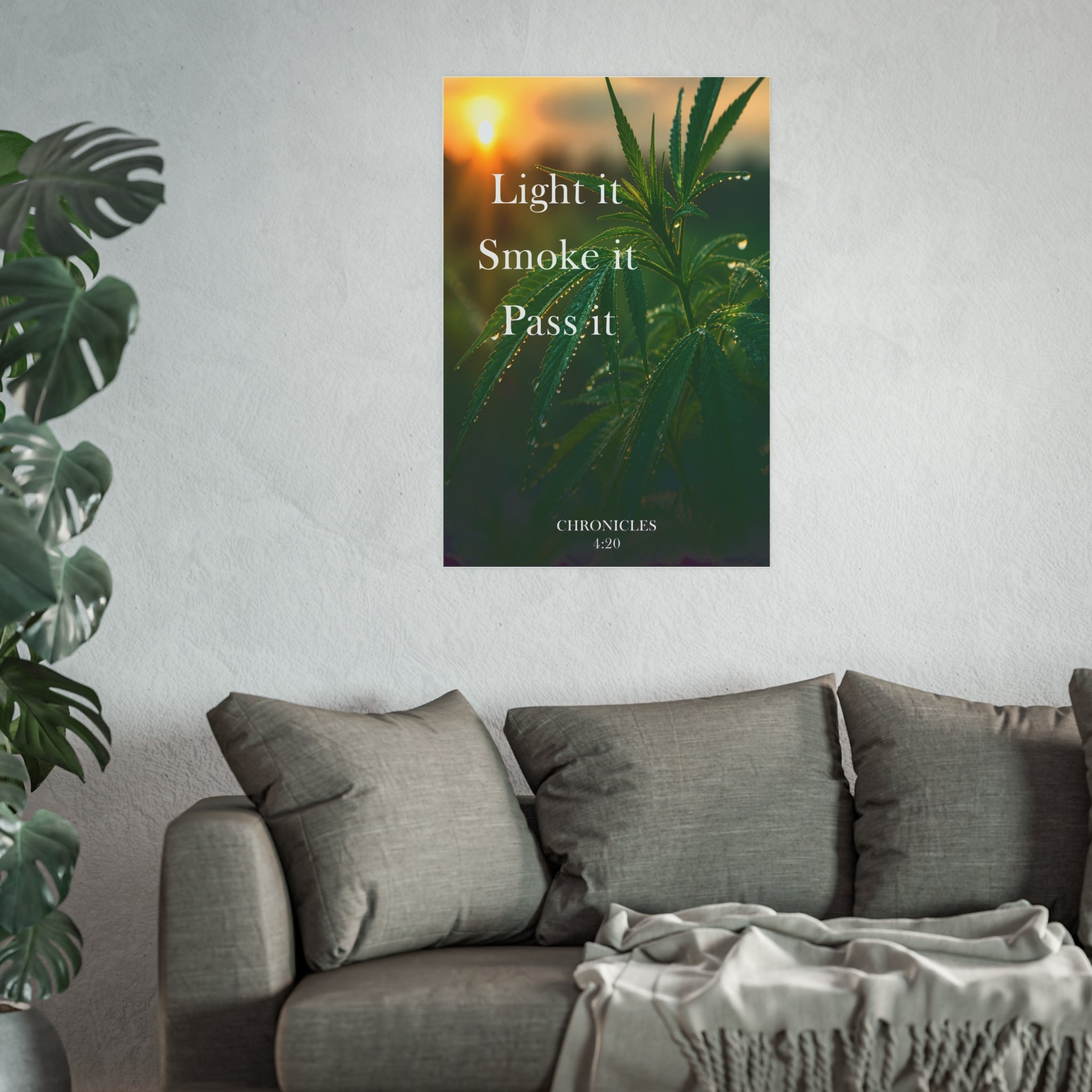 Smoke It Pass It Poster | Cannabis Leaf Botanical Wall Art