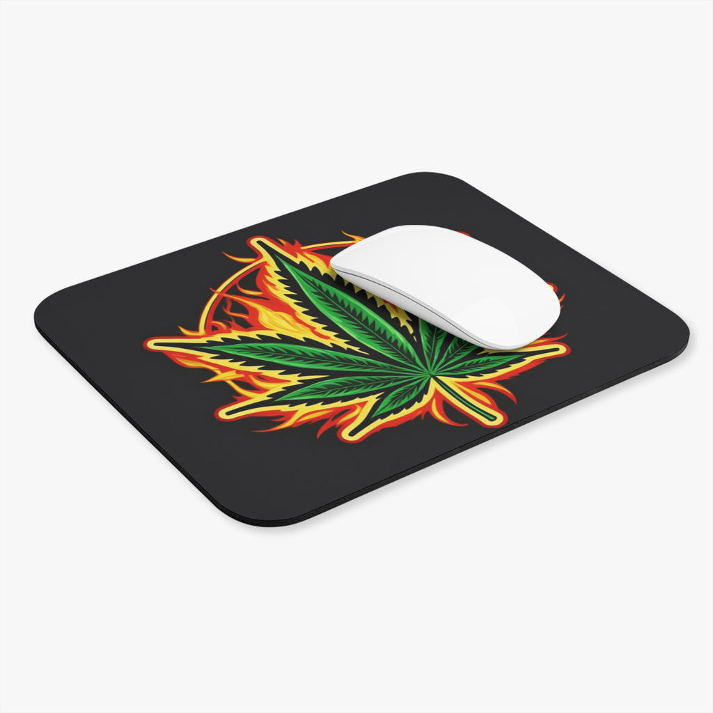 Flaming Cannabis Leaf Mouse Pad | Marijuana Leaf Desk Mat