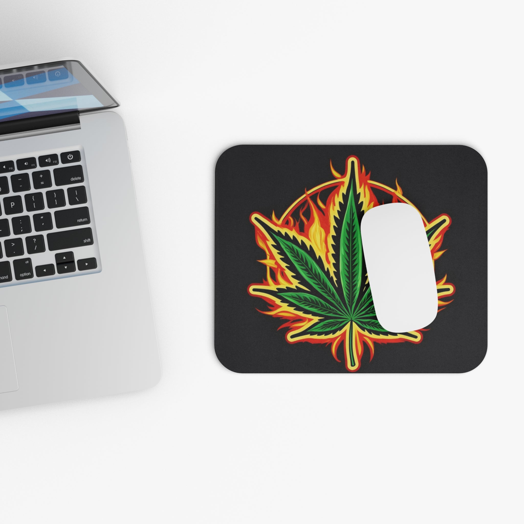 Flaming Cannabis Leaf Mouse Pad | Marijuana Leaf Desk Mat