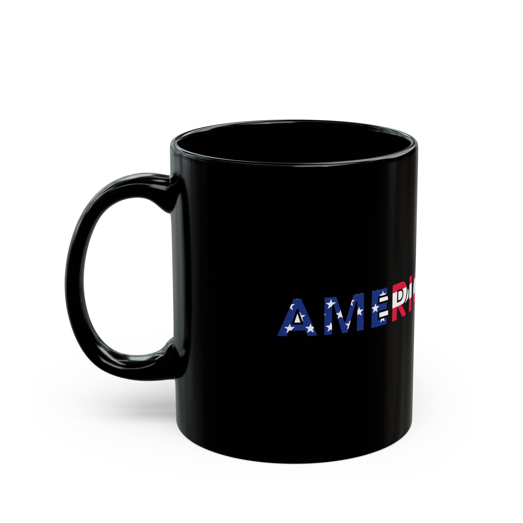 American AF flag text Mug | Black ceramic coffee mug, patriotic design