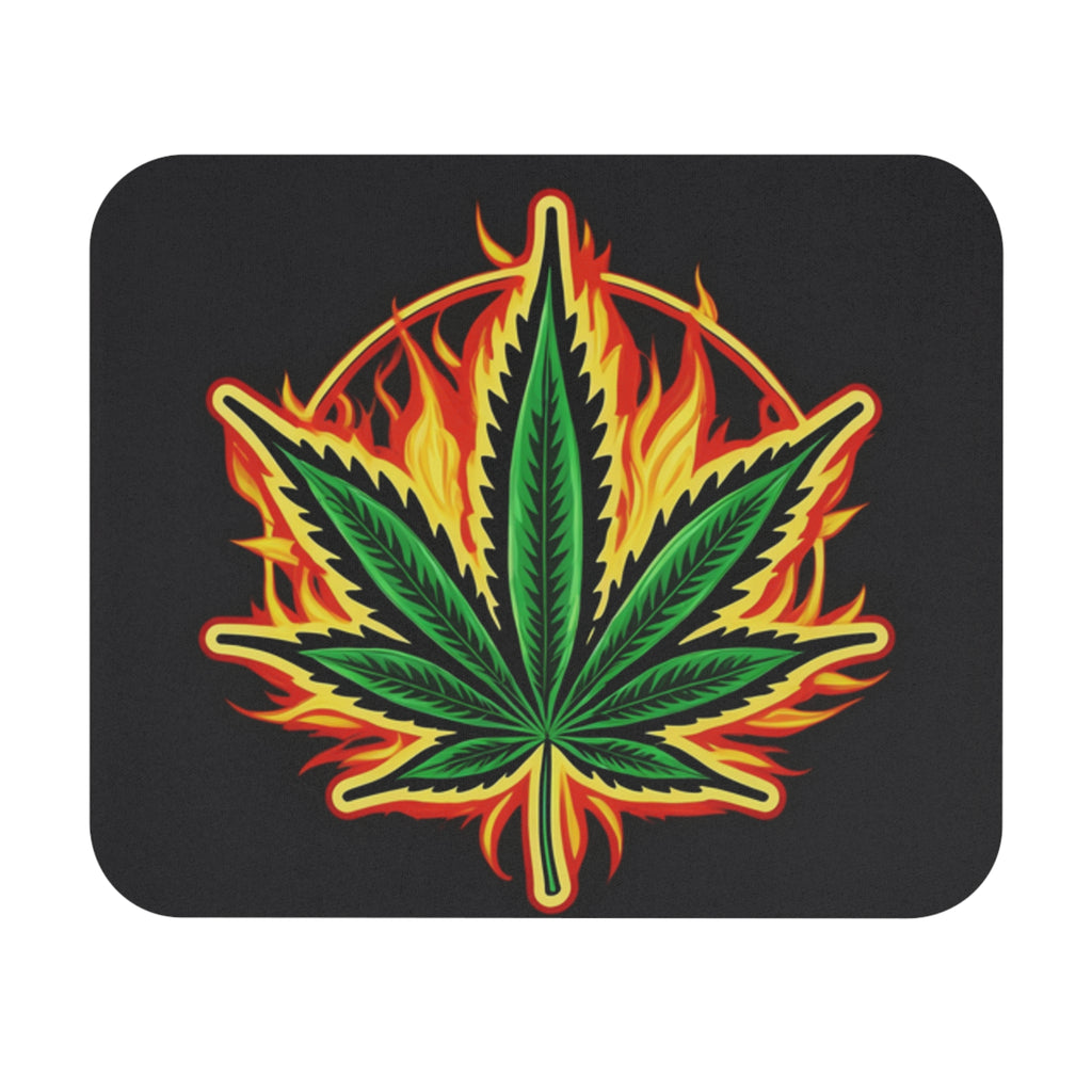 Flaming Cannabis Leaf Mouse Pad | Marijuana Leaf Desk Mat