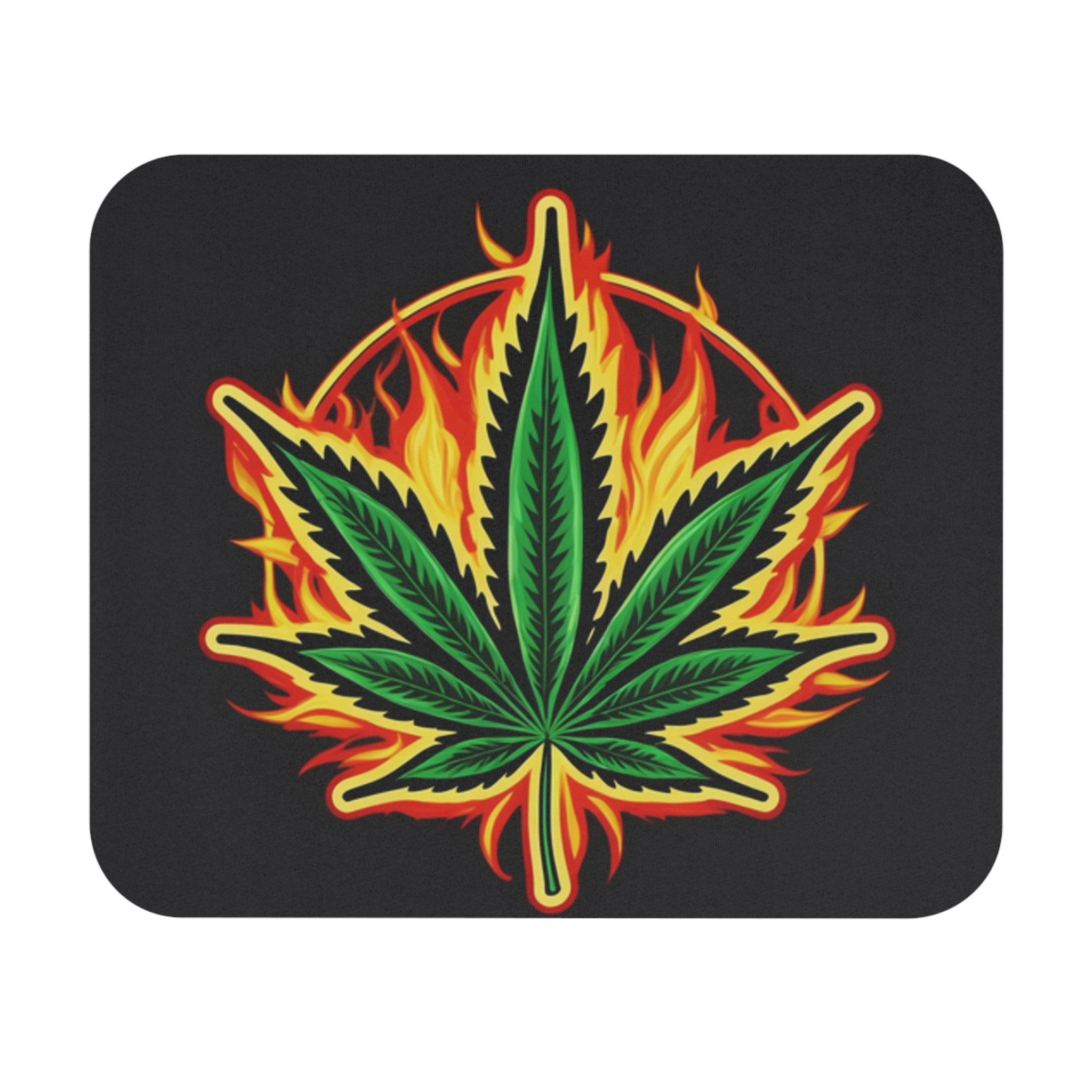 Flaming Cannabis Leaf Mouse Pad | Marijuana Leaf Desk Mat